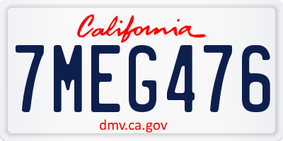 CA license plate 7MEG476