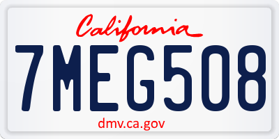 CA license plate 7MEG508