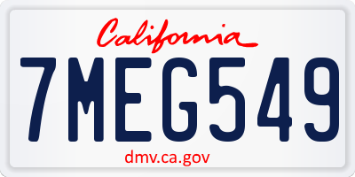 CA license plate 7MEG549