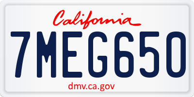 CA license plate 7MEG650