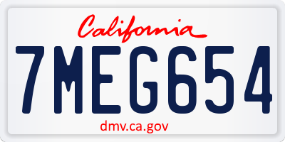 CA license plate 7MEG654