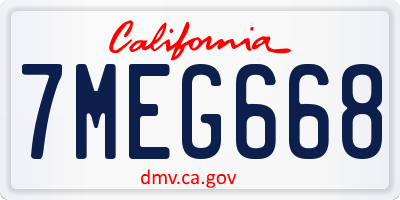 CA license plate 7MEG668
