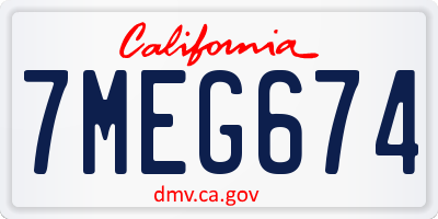 CA license plate 7MEG674