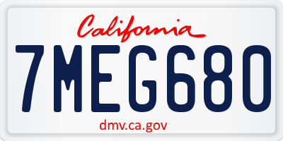 CA license plate 7MEG680