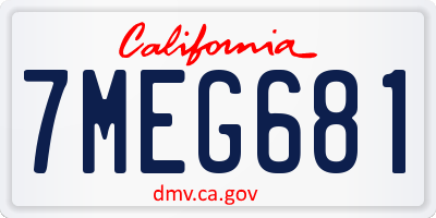 CA license plate 7MEG681