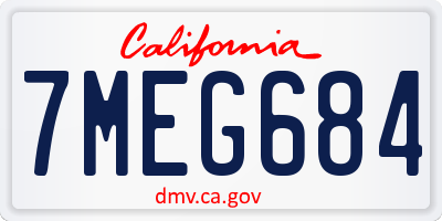 CA license plate 7MEG684