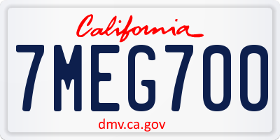 CA license plate 7MEG700