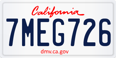 CA license plate 7MEG726