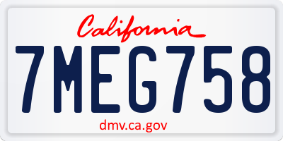 CA license plate 7MEG758