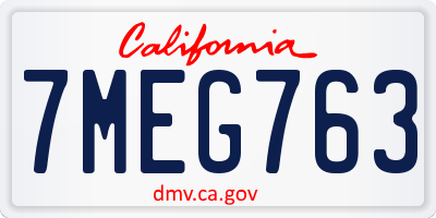 CA license plate 7MEG763