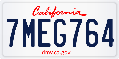 CA license plate 7MEG764