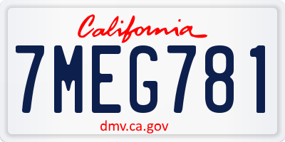 CA license plate 7MEG781