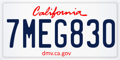 CA license plate 7MEG830