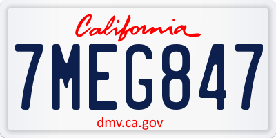 CA license plate 7MEG847