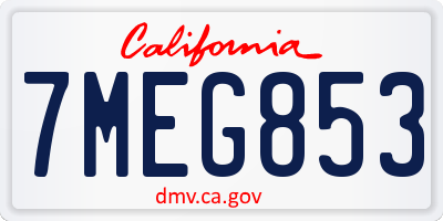 CA license plate 7MEG853