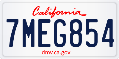 CA license plate 7MEG854
