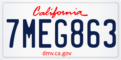 CA license plate 7MEG863
