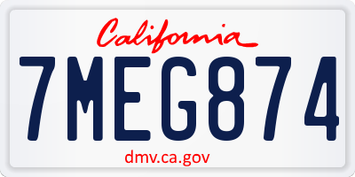 CA license plate 7MEG874