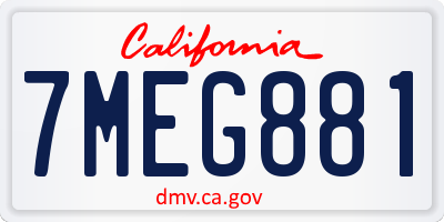 CA license plate 7MEG881