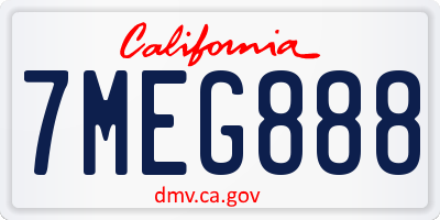 CA license plate 7MEG888