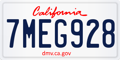 CA license plate 7MEG928