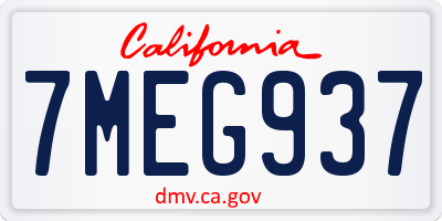 CA license plate 7MEG937