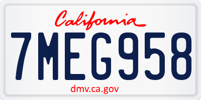 CA license plate 7MEG958