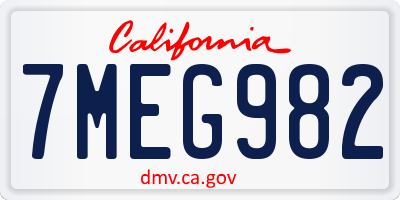 CA license plate 7MEG982
