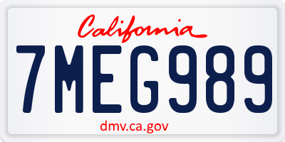 CA license plate 7MEG989