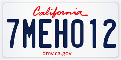 CA license plate 7MEH012