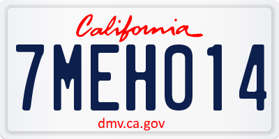 CA license plate 7MEH014