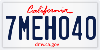CA license plate 7MEH040