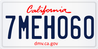 CA license plate 7MEH060