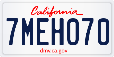 CA license plate 7MEH070