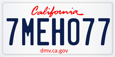 CA license plate 7MEH077