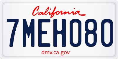 CA license plate 7MEH080