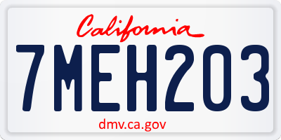 CA license plate 7MEH203