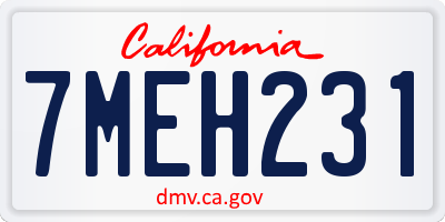 CA license plate 7MEH231