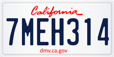 CA license plate 7MEH314