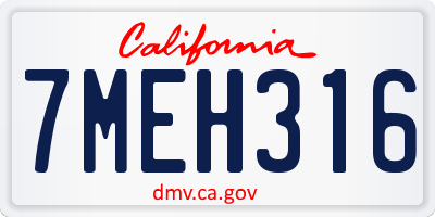 CA license plate 7MEH316