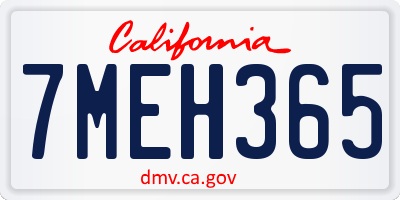 CA license plate 7MEH365