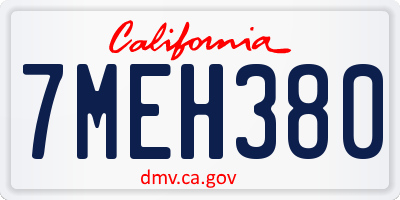 CA license plate 7MEH380