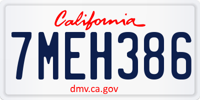 CA license plate 7MEH386