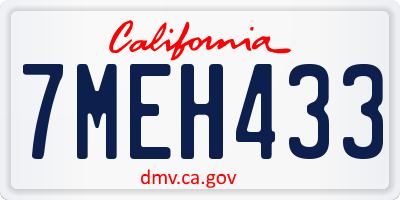 CA license plate 7MEH433