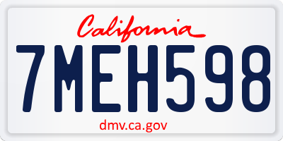 CA license plate 7MEH598