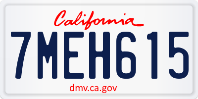 CA license plate 7MEH615