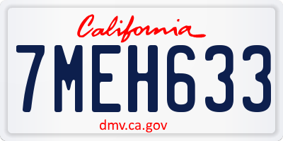 CA license plate 7MEH633