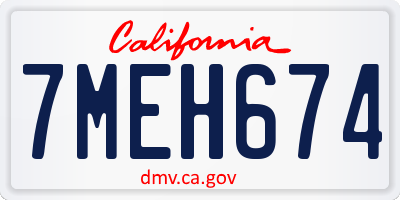 CA license plate 7MEH674