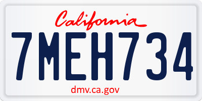 CA license plate 7MEH734