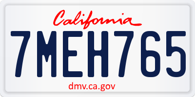 CA license plate 7MEH765